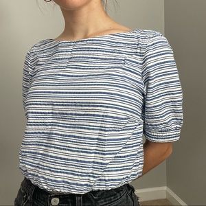 Blue and White Striped Half Sleeve J. Crew Shirt